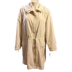 Eileen Fisher white long fleece lined coat with hoodie M